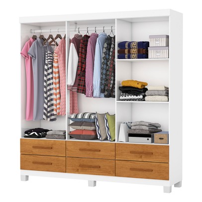 Guarda-Roupa Solteiro Denver 6 Portas 6 Gavetas com Espelho 22121 Branco/Cinamomo - Carioca Móveis