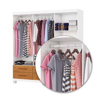 Guarda-Roupa Solteiro Denver 6 Portas 6 Gavetas com Espelho 22121 Branco/Cinamomo - Carioca Móveis