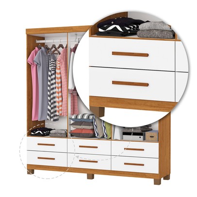 Guarda-Roupa Solteiro Denver 6 Portas 6 Gavetas com Espelho 22121 Cinamomo/Branco - Carioca Móveis