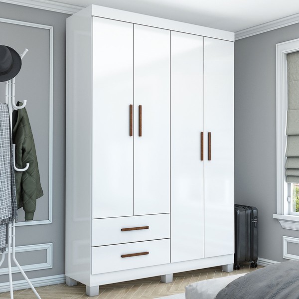 Guarda-Roupa Solteiro Genova 4 Portas 2 Gavetas 22112 Branco - Carioca Móveis