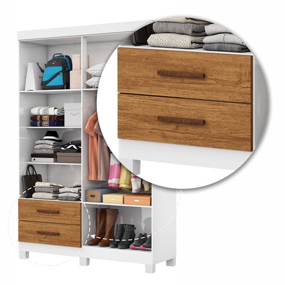Guarda-Roupa Solteiro Genova 4 Portas 2 Gavetas 22112 Branco/Cinamomo - Carioca Móveis