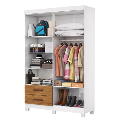 Guarda-Roupa Solteiro Genova 4 Portas 2 Gavetas 22112 Branco/Cinamomo - Carioca Móveis