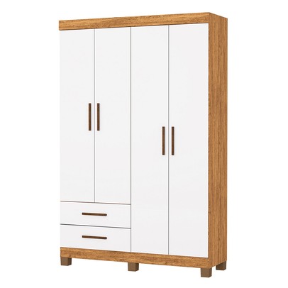 Guarda-Roupa Solteiro Genova 4 Portas 2 Gavetas 22112 Cinamomo/Branco - Carioca Móveis