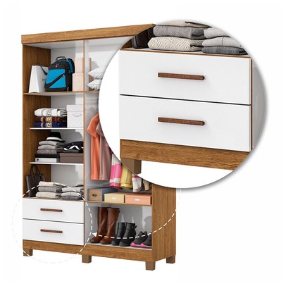 Guarda-Roupa Solteiro Genova 4 Portas 2 Gavetas 22112 Cinamomo/Branco - Carioca Móveis