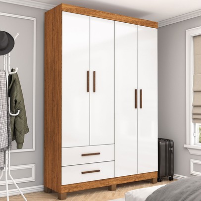 Guarda-Roupa Solteiro Genova 4 Portas 2 Gavetas 22112 Cinamomo/Branco - Carioca Móveis