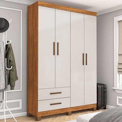 Guarda-Roupa Solteiro Genova 4 Portas 2 Gavetas 22112 Cinamomo/Off White - Carioca Móveis