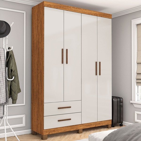 Guarda-Roupa Solteiro Genova 4 Portas 2 Gavetas 22112 Cinamomo/Off White - Carioca Móveis