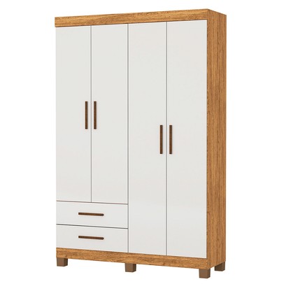Guarda-Roupa Solteiro Genova 4 Portas 2 Gavetas 22112 Cinamomo/Off White - Carioca Móveis