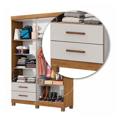 Guarda-Roupa Solteiro Genova 4 Portas 2 Gavetas 22112 Cinamomo/Off White - Carioca Móveis