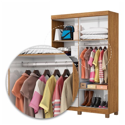 Guarda-Roupa Solteiro Genova 4 Portas 2 Gavetas 22112 Cinamomo/Off White - Carioca Móveis