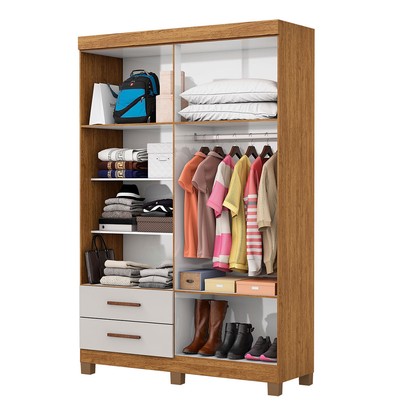 Guarda-Roupa Solteiro Genova 4 Portas 2 Gavetas 22112 Cinamomo/Off White - Carioca Móveis