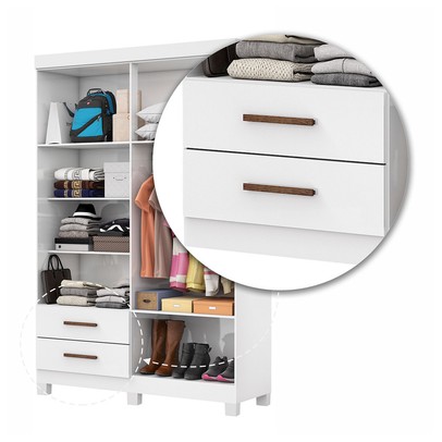 Guarda-Roupa Solteiro Genova 4 Portas 2 Gavetas com Espelho 22113 Branco - Carioca Móveis