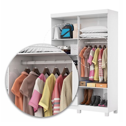 Guarda-Roupa Solteiro Genova 4 Portas 2 Gavetas com Espelho 22113 Branco - Carioca Móveis