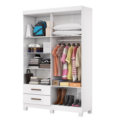 Guarda-Roupa Solteiro Genova 4 Portas 2 Gavetas com Espelho 22113 Branco - Carioca Móveis