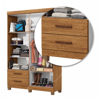 Guarda-Roupa Solteiro Genova 4 Portas 2 Gavetas com Espelho 22113 Cinamomo - Carioca Móveis