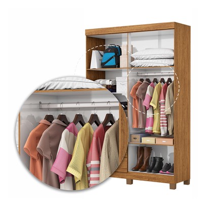Guarda-Roupa Solteiro Genova 4 Portas 2 Gavetas com Espelho 22113 Cinamomo - Carioca Móveis