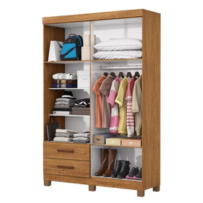 Guarda-Roupa Solteiro Genova 4 Portas 2 Gavetas com Espelho 22113 Cinamomo - Carioca Móveis