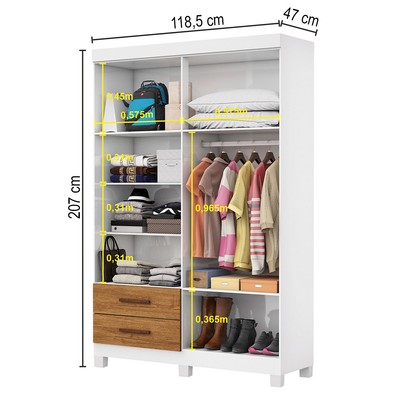 Guarda-Roupa Solteiro Genova 4 Portas 2 Gavetas com Espelho 22113 Branco/Cinamomo - Carioca Móveis