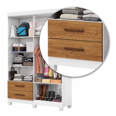 Guarda-Roupa Solteiro Genova 4 Portas 2 Gavetas com Espelho 22113 Branco/Cinamomo - Carioca Móveis