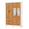 Guarda-Roupa Solteiro Genova 4 Portas 2 Gavetas com Espelho 22113 Branco/Cinamomo - Carioca Móveis