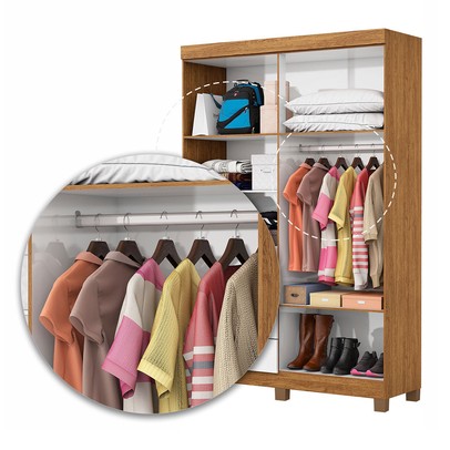 Guarda-Roupa Solteiro Genova 4 Portas 2 Gavetas com Espelho 22113 Cinamomo/Branco - Carioca Móveis