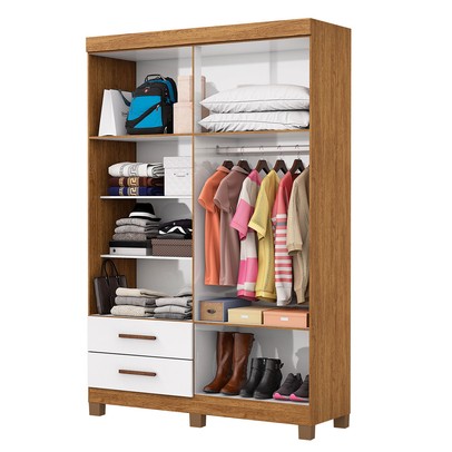 Guarda-Roupa Solteiro Genova 4 Portas 2 Gavetas com Espelho 22113 Cinamomo/Branco - Carioca Móveis