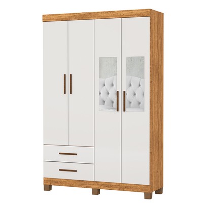 Guarda-Roupa Solteiro Genova 4 Portas 2 Gavetas com Espelho 22113 Cinamomo/Off White - Carioca Móveis