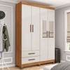 Guarda-Roupa Solteiro Genova 4 Portas 2 Gavetas com Espelho 22113 Cinamomo/Off White - Carioca Móveis