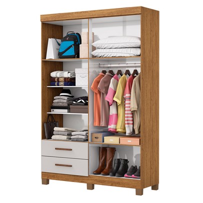 Guarda-Roupa Solteiro Genova 4 Portas 2 Gavetas com Espelho 22113 Cinamomo/Off White - Carioca Móveis