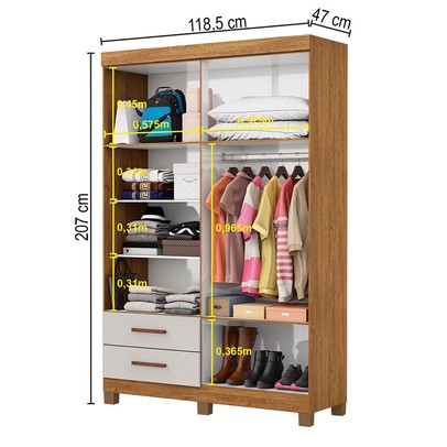 Guarda-Roupa Solteiro Genova 4 Portas 2 Gavetas com Espelho 22113 Cinamomo/Off White - Carioca Móveis