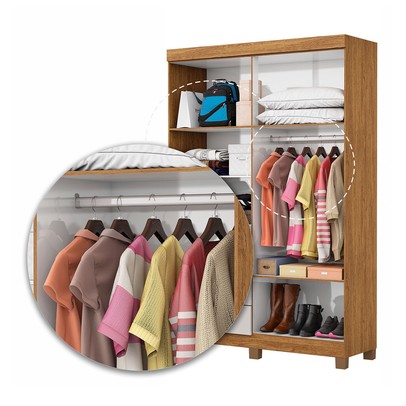 Guarda-Roupa Solteiro Genova 4 Portas 2 Gavetas com Espelho 22113 Cinamomo/Off White - Carioca Móveis