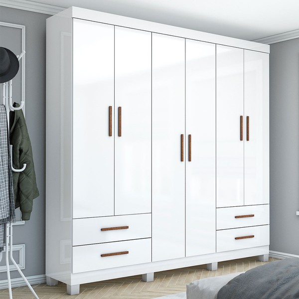 Guarda-Roupa Casal Genova 6 Portas 4 Gavetas 22110 Branco - Carioca Móveis
