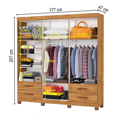 Guarda-Roupa Casal Genova 6 Portas 4 Gavetas 22110 Cinamomo - Carioca Móveis
