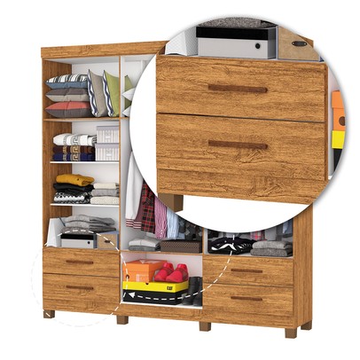 Guarda-Roupa Casal Genova 6 Portas 4 Gavetas 22110 Cinamomo - Carioca Móveis
