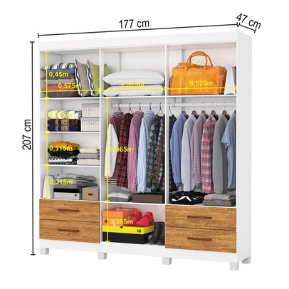 Guarda-Roupa Casal Genova 6 Portas 4 Gavetas 22110 Branco/Cinamomo - Carioca Móveis