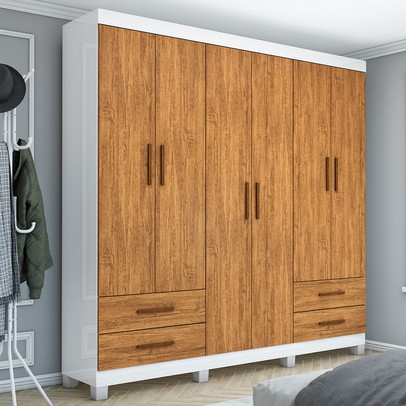 Guarda-Roupa Casal Genova 6 Portas 4 Gavetas 22110 Branco/Cinamomo - Carioca Móveis