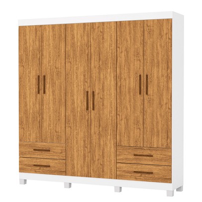 Guarda-Roupa Casal Genova 6 Portas 4 Gavetas 22110 Branco/Cinamomo - Carioca Móveis