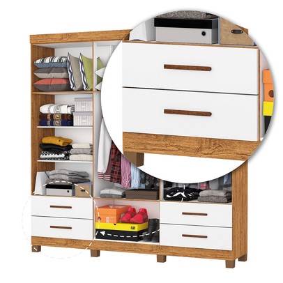 Guarda-Roupa Casal Genova 6 Portas 4 Gavetas 22110 Cinamomo/Branco - Carioca Móveis