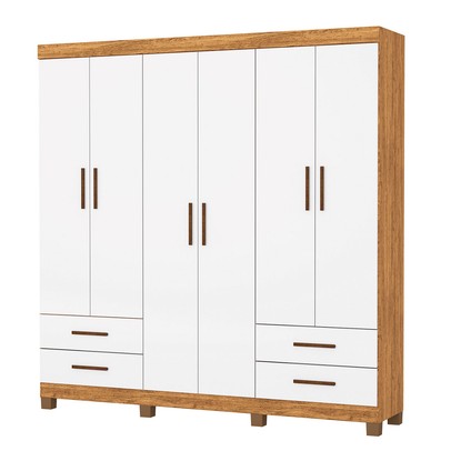 Guarda-Roupa Casal Genova 6 Portas 4 Gavetas 22110 Cinamomo/Branco - Carioca Móveis