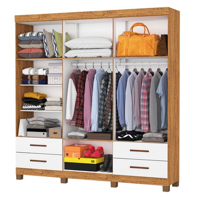 Guarda-Roupa Casal Genova 6 Portas 4 Gavetas 22110 Cinamomo/Branco - Carioca Móveis