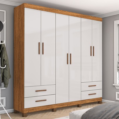 Guarda-Roupa Casal Genova 6 Portas 4 Gavetas 22110 Cinamomo/Off White - Carioca Móveis