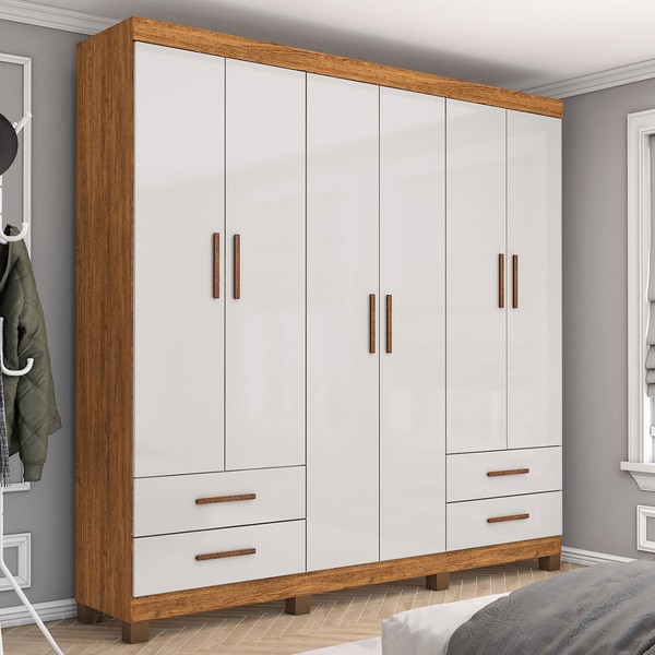 Guarda-Roupa Casal Genova 6 Portas 4 Gavetas 22110 Cinamomo/Off White - Carioca Móveis