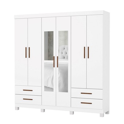 Guarda-Roupa Casal Genova 6 Portas 4 Gavetas com Espelho 22111 Branco - Carioca Móveis