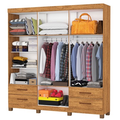 Guarda-Roupa Casal Genova 6 Portas 4 Gavetas com Espelho 22111 Cinamomo - Carioca Móveis