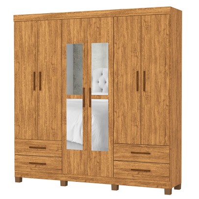 Guarda-Roupa Casal Genova 6 Portas 4 Gavetas com Espelho 22111 Cinamomo - Carioca Móveis