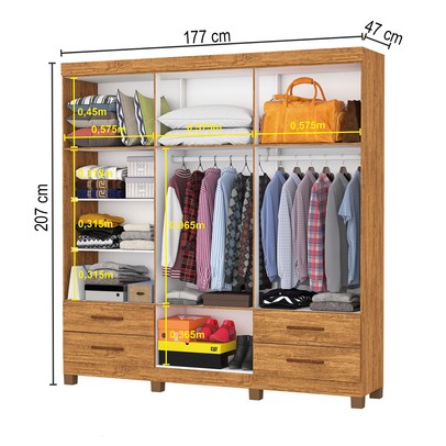 Guarda-Roupa Casal Genova 6 Portas 4 Gavetas com Espelho 22111 Cinamomo - Carioca Móveis