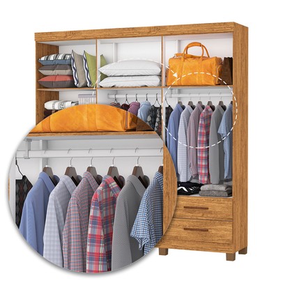 Guarda-Roupa Casal Genova 6 Portas 4 Gavetas com Espelho 22111 Cinamomo - Carioca Móveis