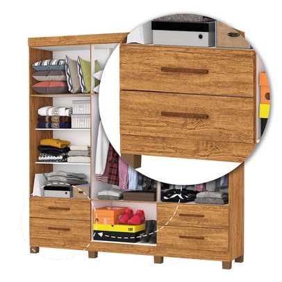Guarda-Roupa Casal Genova 6 Portas 4 Gavetas com Espelho 22111 Cinamomo - Carioca Móveis