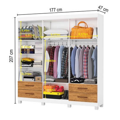 Guarda-Roupa Casal Genova 6 Portas 4 Gavetas com Espelho 22111 Branco/Cinamomo - Carioca Móveis