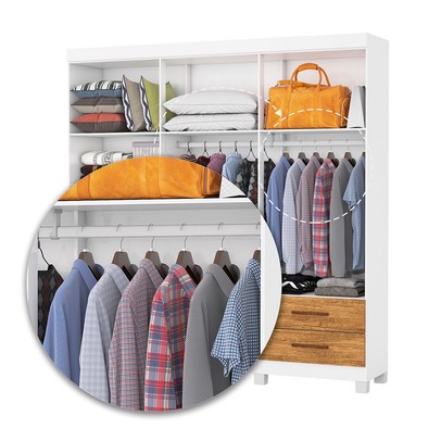 Guarda-Roupa Casal Genova 6 Portas 4 Gavetas com Espelho 22111 Branco/Cinamomo - Carioca Móveis